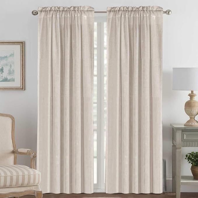 Natural Effect Extra Long Curtains Made of Line Mixed Rich Material, Rod Pocket Window Panel Drap... | Amazon (US)