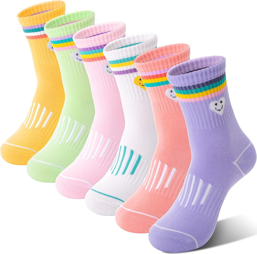 Sandsuced 6 Pairs Girls Kids Socks Athletic Basketball Sport Crew Youth Cotton Soft Breathable So... | Amazon (US)