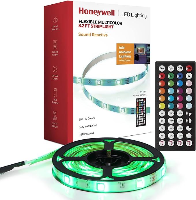 Honeywell 8.2ft USB Powered LED RGB Strip Lights for Home Decor, Mounted Under Cabinet Lights, wi... | Amazon (US)