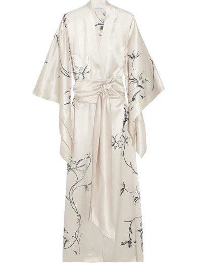 Carine Gilson - Printed Silk-satin Robe - Ivory | NET-A-PORTER (UK & EU)