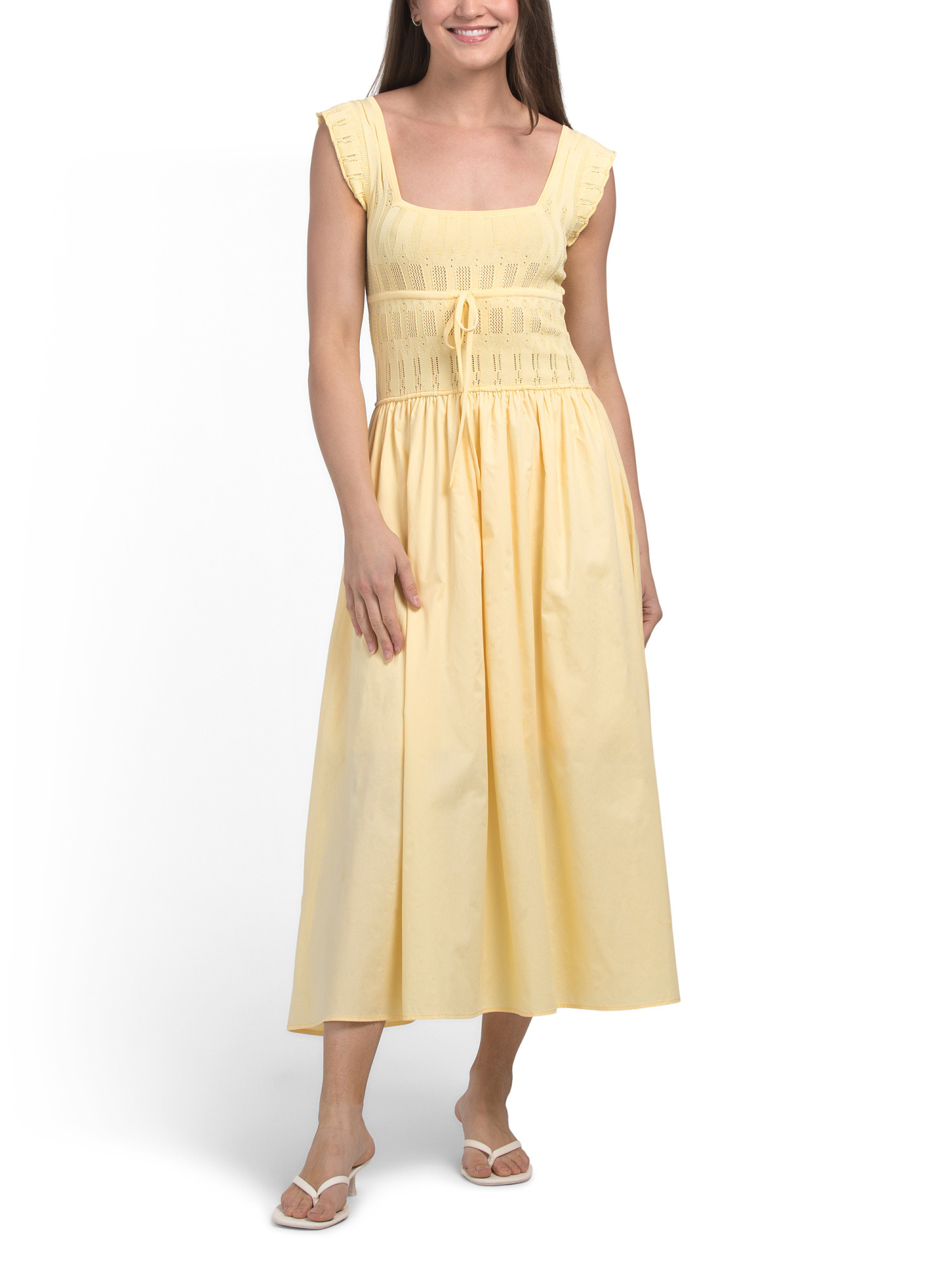 Square Neck Ruffle Sleeve Smocked Maxi Dress | TJ Maxx