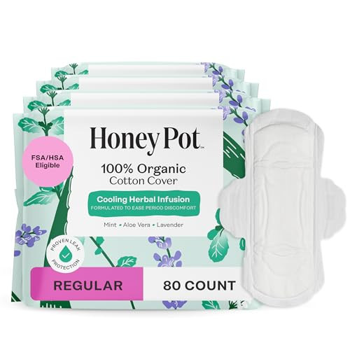 The Honey Pot Company - 80ct - Herbal Sanitary Pads for Women - Regular Flow w/Wings - Infused w/Essential Oils for Cooling Effect & Organic Cotton Cover - Feminine Care | Amazon (US)