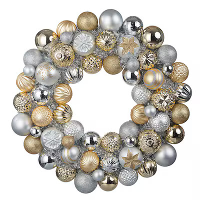 Holiday Living 24-in Indoor (non powered) Silver/Gold Artificial Christmas Wreath | Lowe's