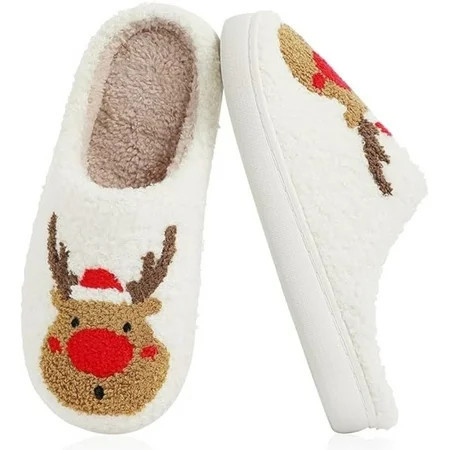 BERANMEY Christmas Reindeer Slippers for Womens Mens Plush Warm Santa Claus Slippers Fuzzy House Slippers Christmas Gifts For Girls Women Girlfriend | Walmart (US)