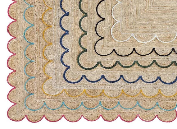 Natural Jute Scalloped Rug, Bohemian Scallop Rug, Natural Jute Rug, Boho Decor Rug, Area Rug, Han... | Etsy (US)
