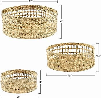 Artera Round Handwoven 3 Piece Wicker Baskets, Wall Basket Decor, Lamp Shade, Seagrass Decorative... | Amazon (US)