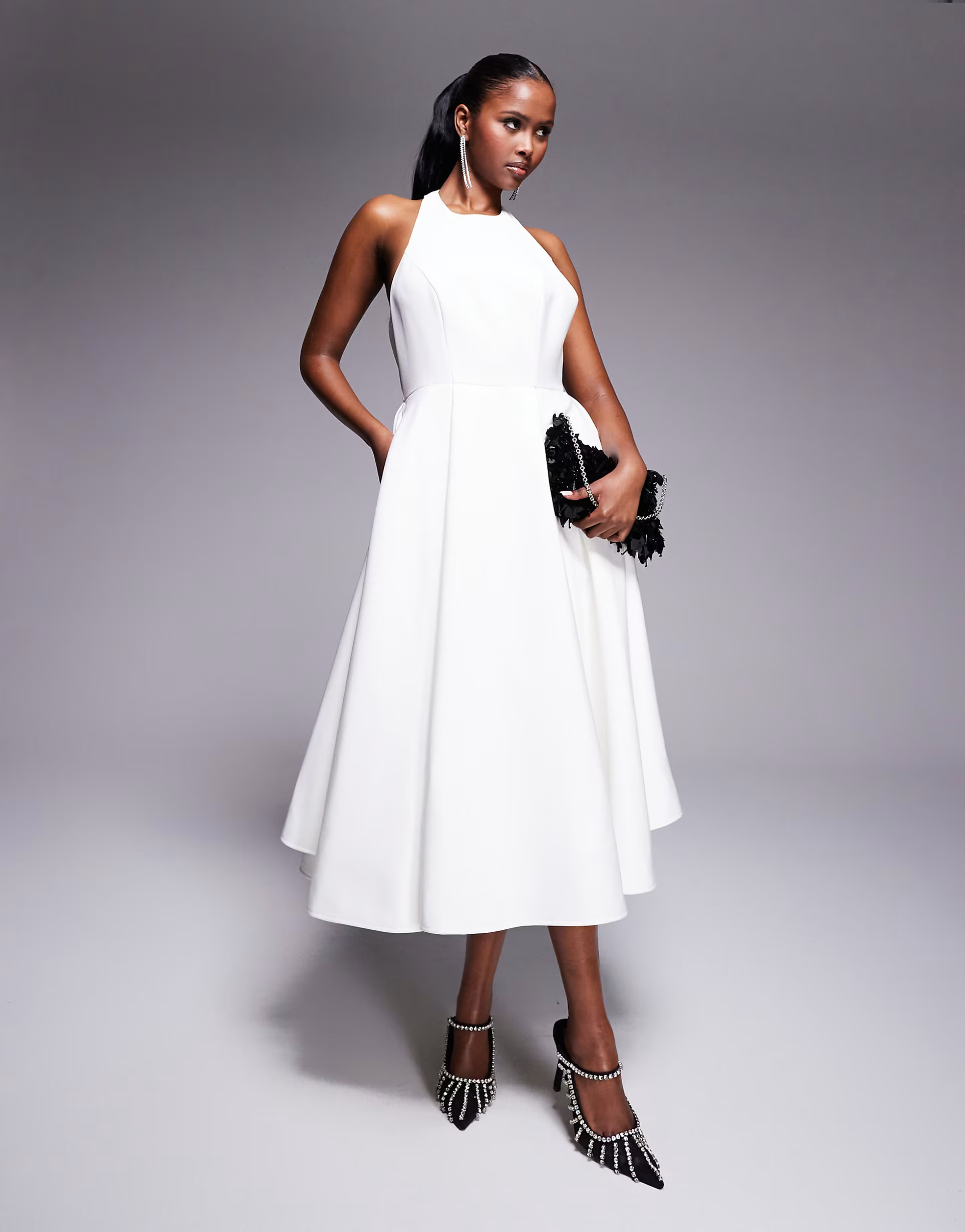Jarlo high neck structured a-line midi dress in ivory | ASOS | ASOS (Global)