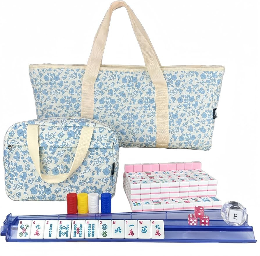 Mahjong Tile Set, American Mahjong Set with Floral Quilted Carrying Bag, 166 Pink Tiles, 4 All-in... | Amazon (US)