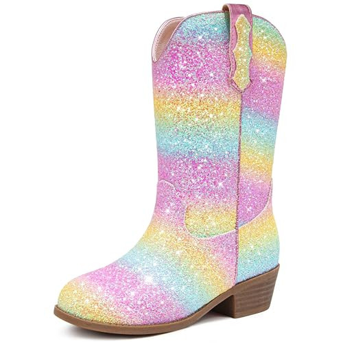 Motasha Kids Cowgirl Boots Dress Girls Boots Little Girls Cowboy Boots Toddler Glitter Boot For Girl Toddler Sparkle Size 1 Western Sparkly Christmas Halloween(M7122 Sequins Rainbow 1) | Amazon (US)