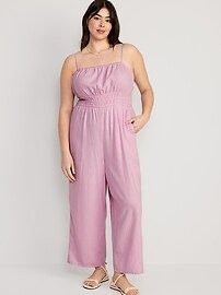 Waist-Defined Linen-Blend Cropped Smocked Cami Jumpsuit for Women | Old Navy (US)