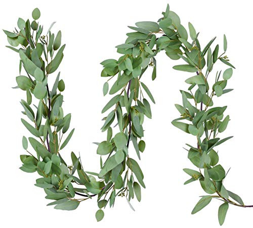 DearHouse 5.5Ft Seeded Eucalyptus Garland, Artificial Vines Faux Eucalyptus Leaves Table Garland Art | Amazon (US)