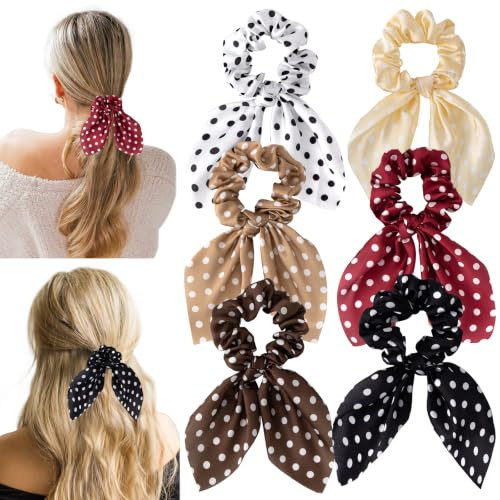 Glaudmeiss 6 PCS Small Scrunchie with Bow, Polka Dot Hair Ties with Bows | Amazon (US)