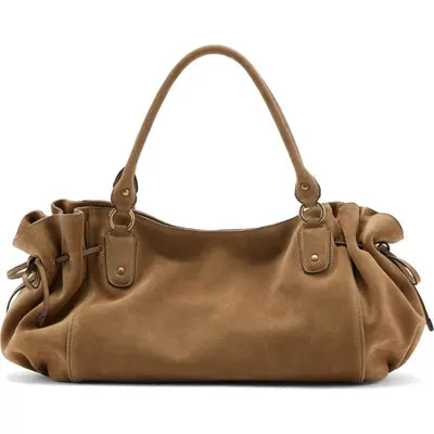 MANGO Starring Hailey Bieber Suede Shoulder Bag in Medium Brown at Nordstrom | Nordstrom