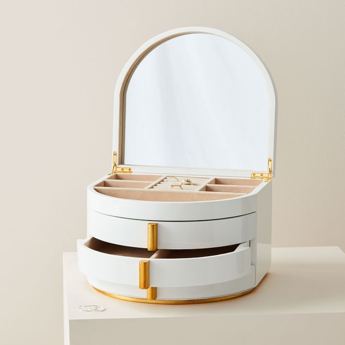 Soft Geo Modern White Lacquer Jewelry Box - Grand | West Elm (US)