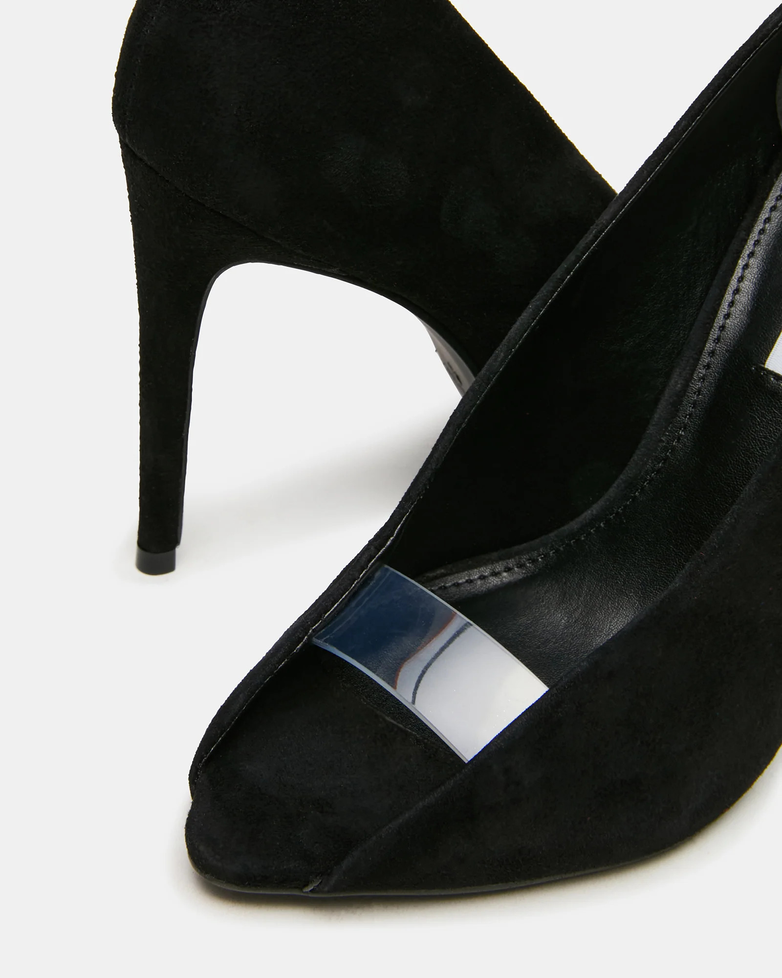 SANTINO Black Suede Open Peep-Toe Stiletto PVC Strap Women's Heel | Steve Madden (US)