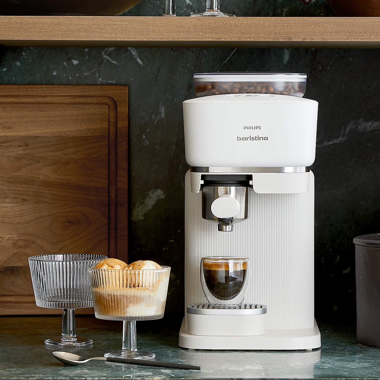 Philips Baristina Milky White Espresso Machine + Reviews | Crate & Barrel | Crate & Barrel
