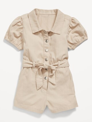 Puff-Sleeve Tie-Front Utility Romper for Toddler Girls | Old Navy (US)
