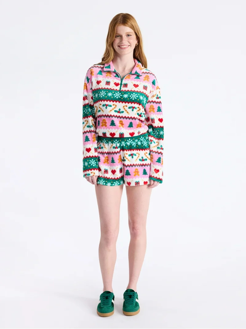 No Boundaries 1/4 Zip Mock Neck Plush Top with Long Sleeves, Women's | Walmart (US)