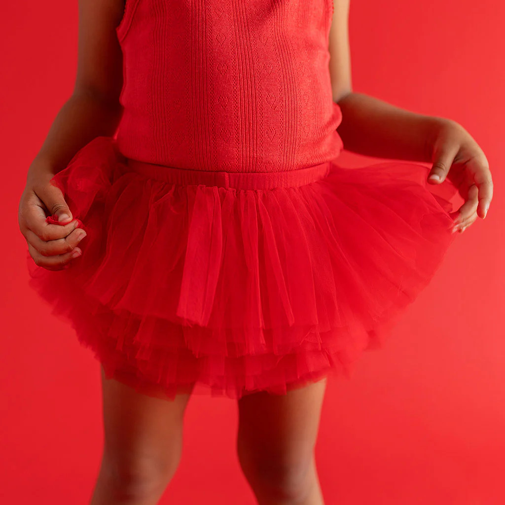 Solid Red Toddler Girl Tulle Skort | Garnet Red | Posh Peanut