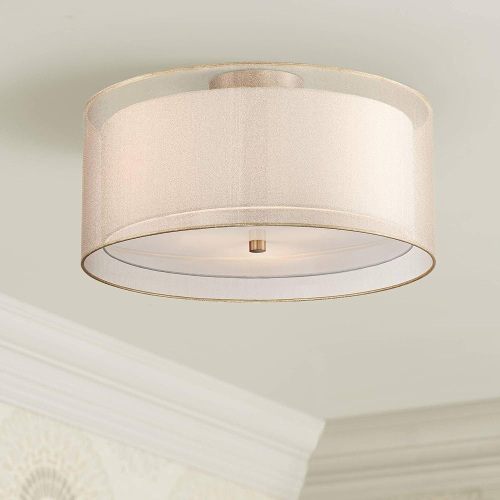 Possini Euro Design Double Drum Modern Ceiling Light Flush Mount Fixture Antique Brass 18" Wide C... | Amazon (US)