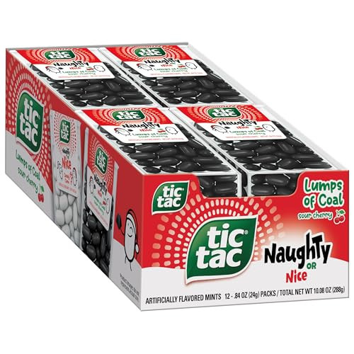 Tic Tac Naughty or Nice Lumps of Coal Sour Cherry Mints, Holiday Treats, 0.84 Oz. (Pack of 12) | Amazon (US)