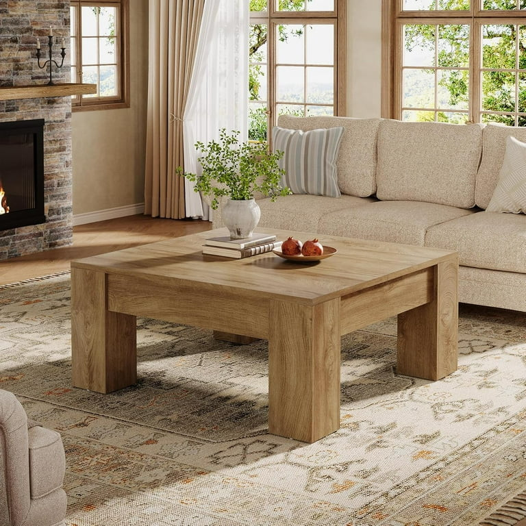 Tribesigns Square Coffee Table, 39-Inch Farmhouse Wooden Coffee Table with Sturdy Legs | Walmart (US)