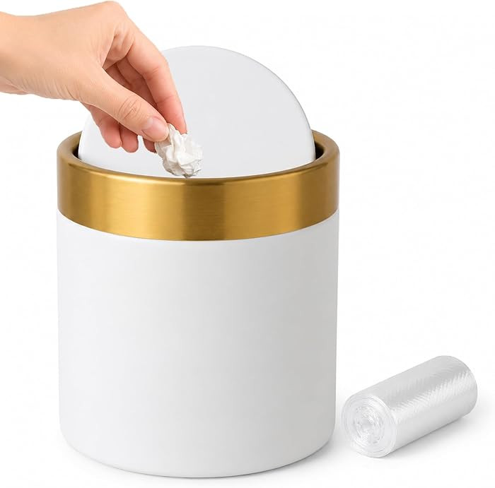Mini Trash Can with Lid, 1.5L / 0.4 Gal Small Metal Countertop Trash Bin with Swing Lid for Desk,... | Amazon (US)