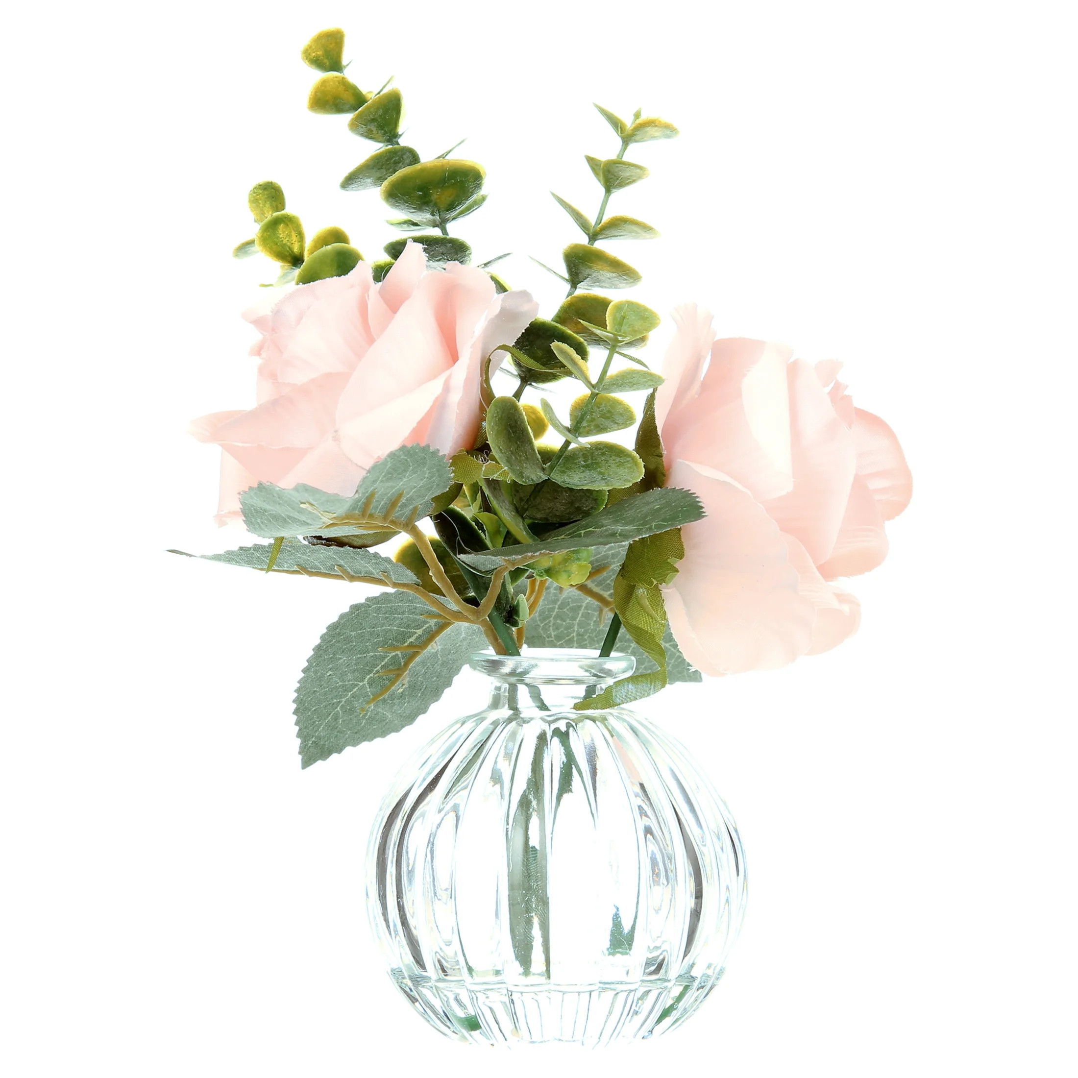 Mainstays 8" Tabletop Faux Rose Floral Arrangement in Clear Glass Bud Vase | Walmart (US)