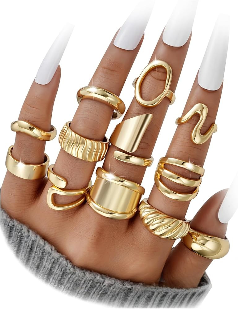 17 MILE Chunky Gold Stackable Rings for Women Non Tarnish, 18K Gold-Plated Statement Open Stackin... | Amazon (US)