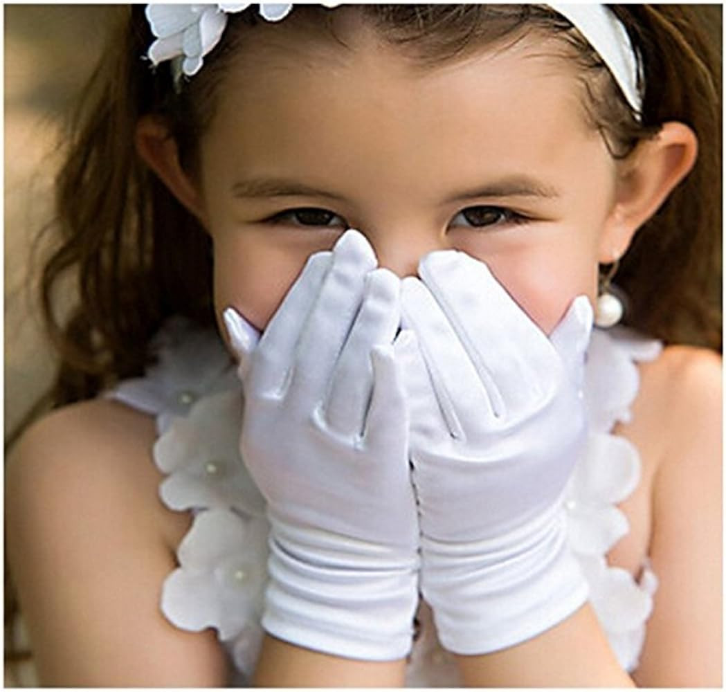 Girl's Holiday, Wedding, or Pageant White Satin Gloves Princess Glove | Amazon (US)