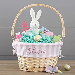 Delicate Stripes Personalized Easter Basket with Folding Handle | Personalization Mall