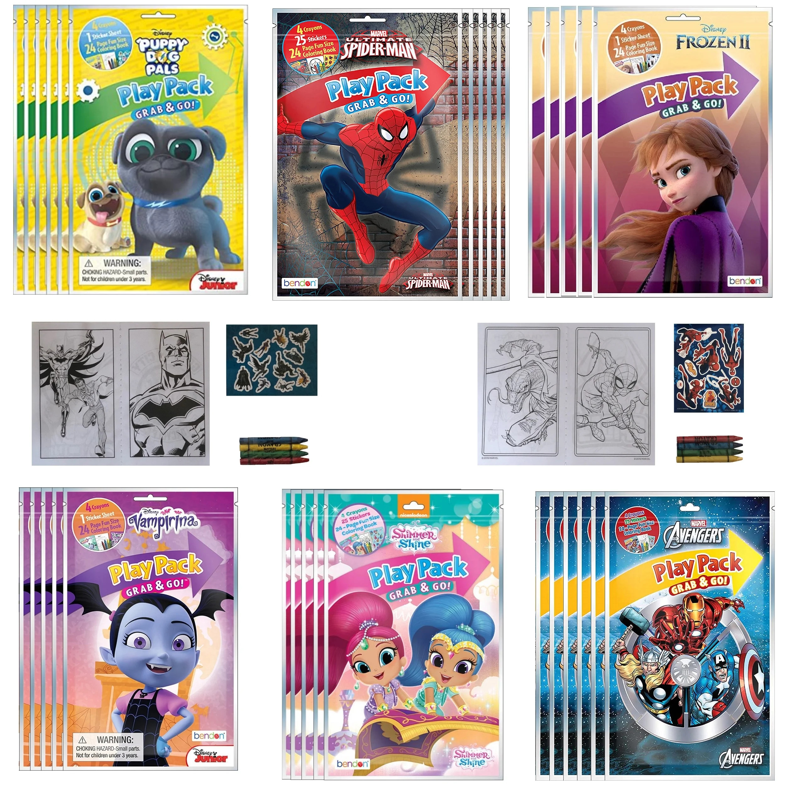 (30 Pack) Grab & Go Play Packs Set Cartoon Stickers for Kids Coloring Books Crayons Party Favors ... | Walmart (US)