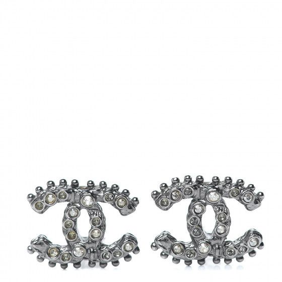 CHANEL Crystal CC Earrings Ruthenium | Fashionphile