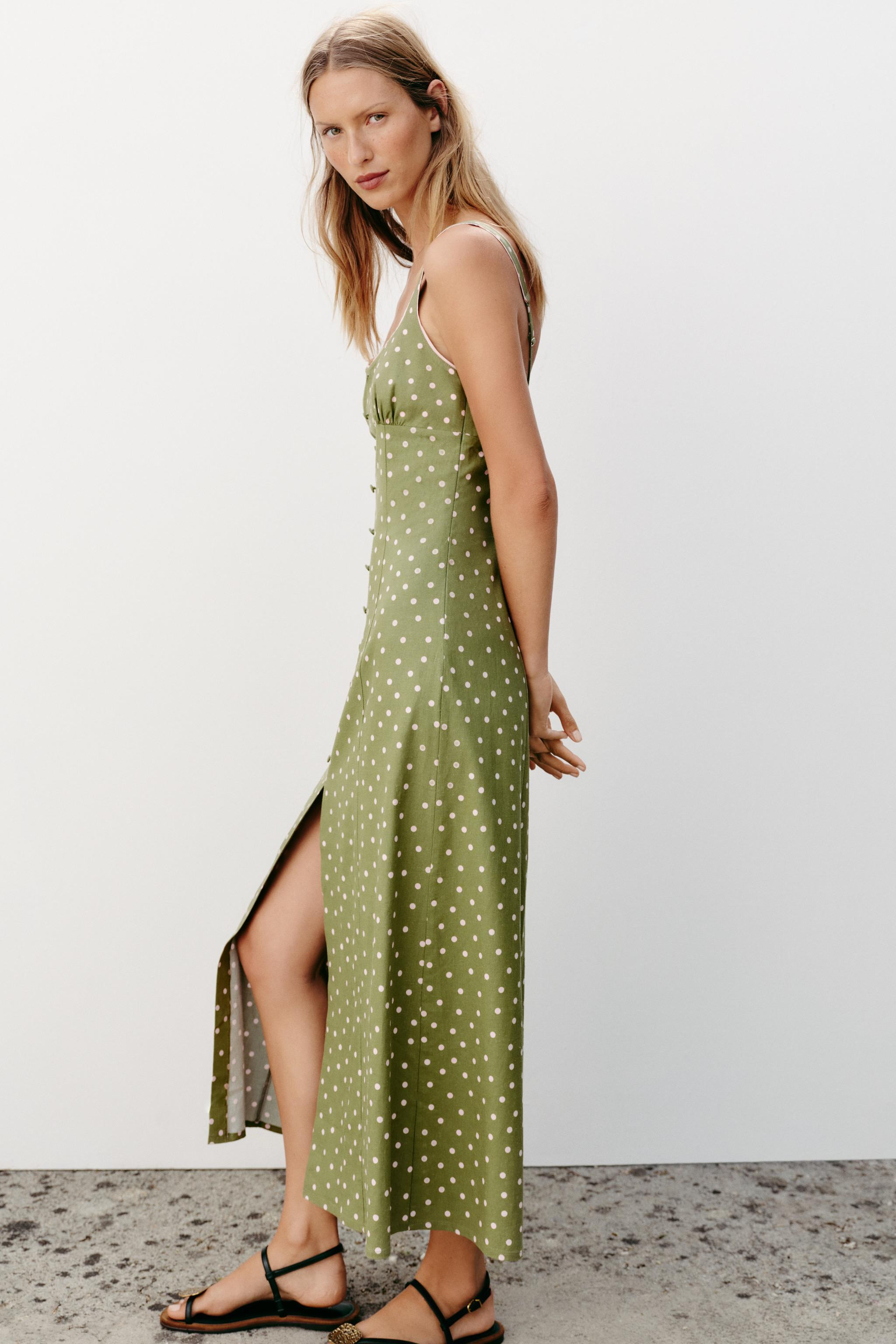 POLKA DOT LINEN MIDI DRESS | Zara US