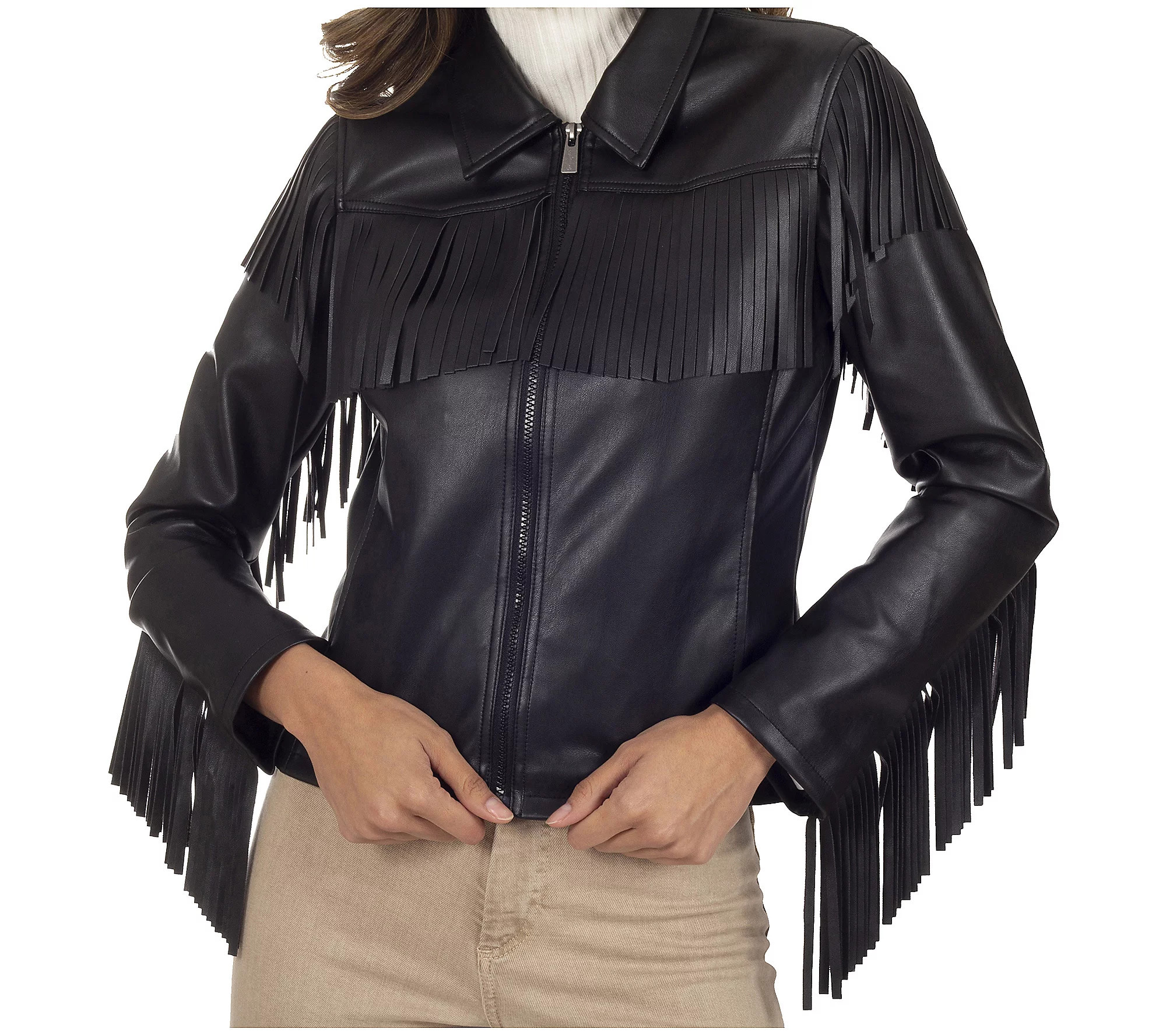 Wrangler Faux Leather Fringe Jacket | QVC