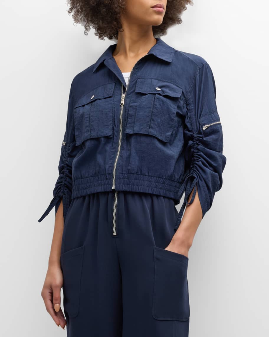 Genevieve Nylon Cropped Zip-Front Jacket | Neiman Marcus