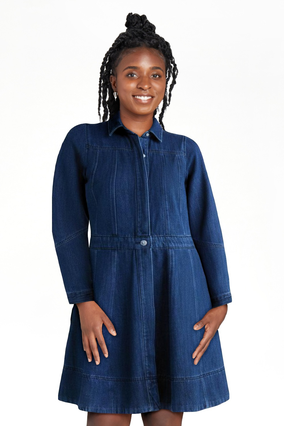 Free Assembly Women's and Women's Plus Denim Mini Shirtdress with Long Sleeves, Sizes XS-4X | Walmart (US)