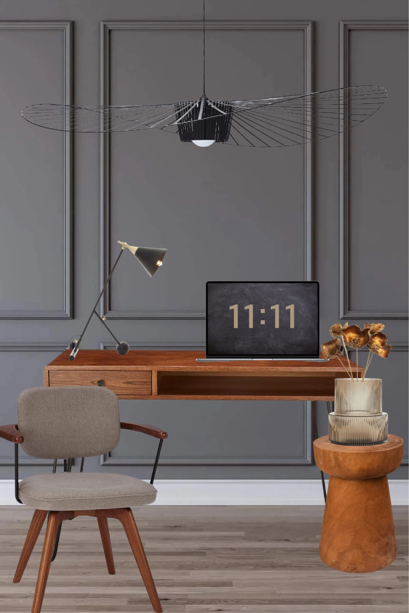 stylish moody home office aesthetic featuring wall paneling and dark woods

#LTKFind #LTKunder100 #LTKhome