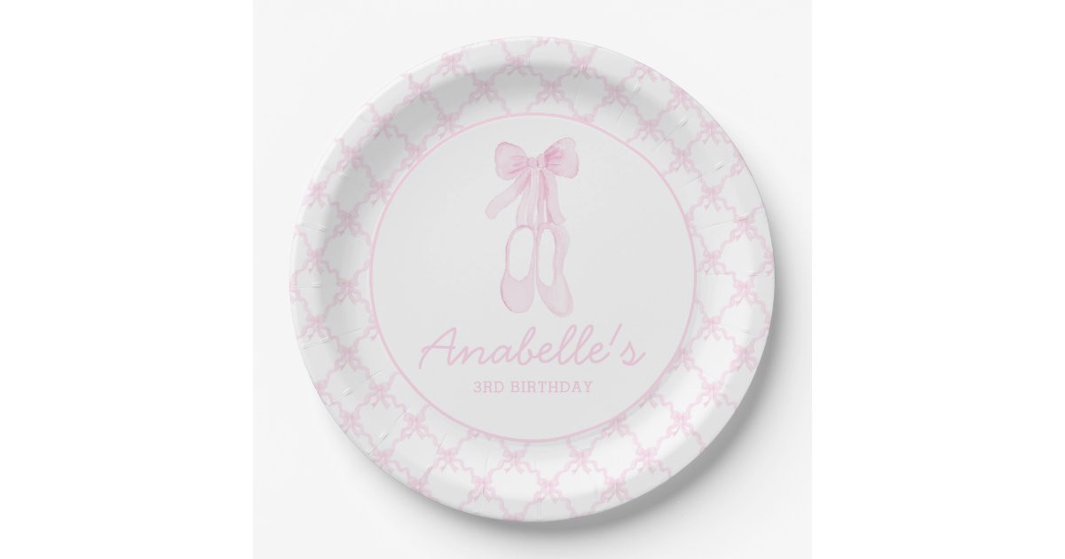 Preppy Pink Ballerina Slippers First birthday  Paper Plates | Zazzle | Zazzle