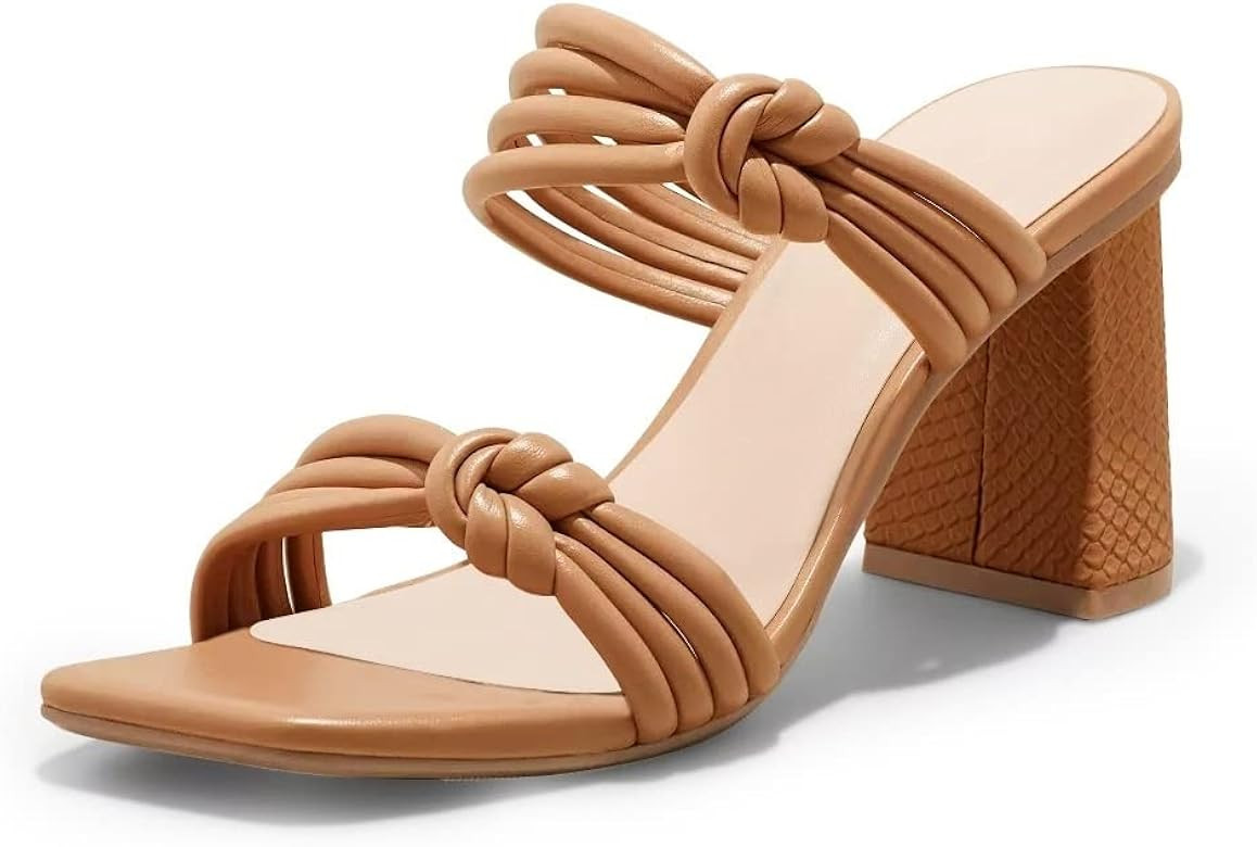 Coutgo Womens Square Open Toe Heeled Sandals Backless Block Heel Strappy Mules Slip On Dressy Sli... | Amazon (US)