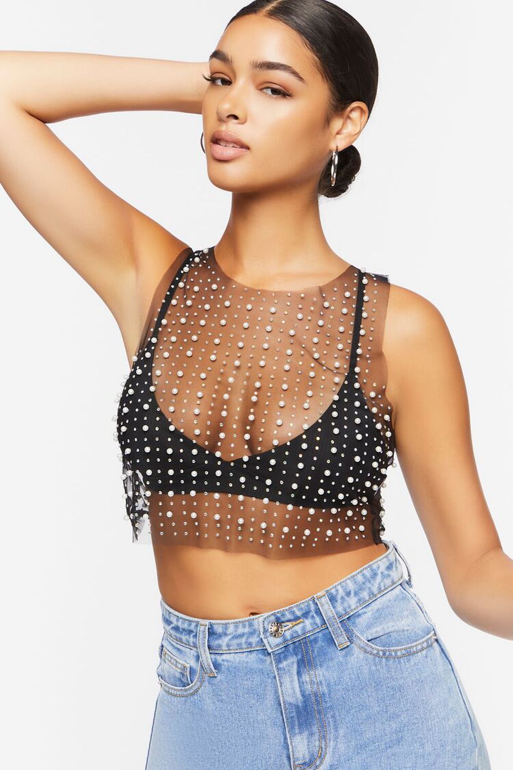 Faux Pearl Mesh Crop Top | Forever 21 | Forever 21 (US)