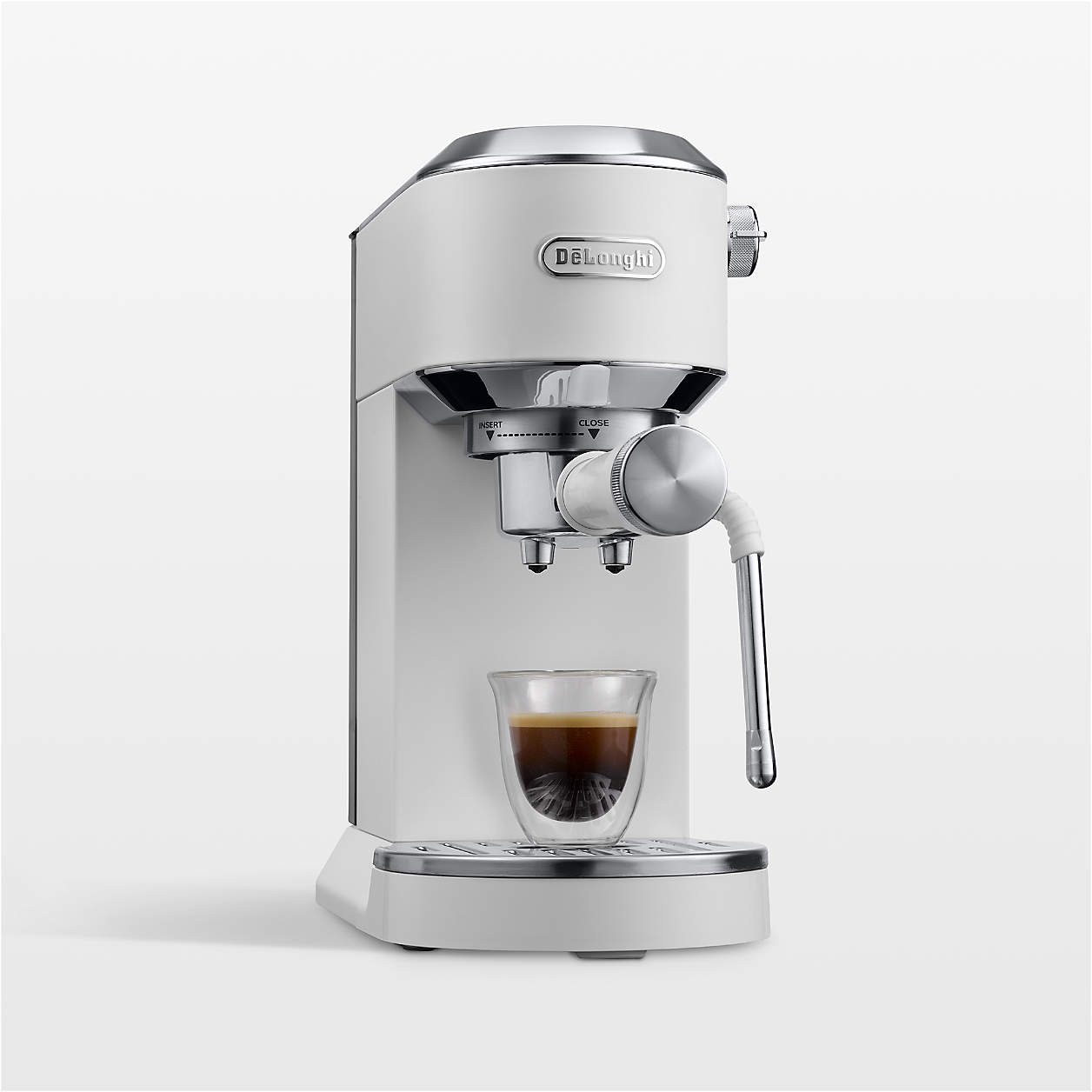 De'Longhi Dedica Duo Vanilla White Espresso Machine + Reviews | Crate & Barrel | Crate & Barrel