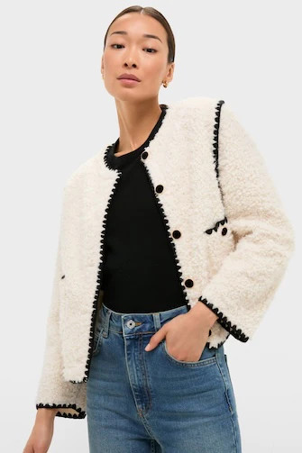 Cream & Black Trim Sherpa Audrey Jacket | Tuckernuck (US)
