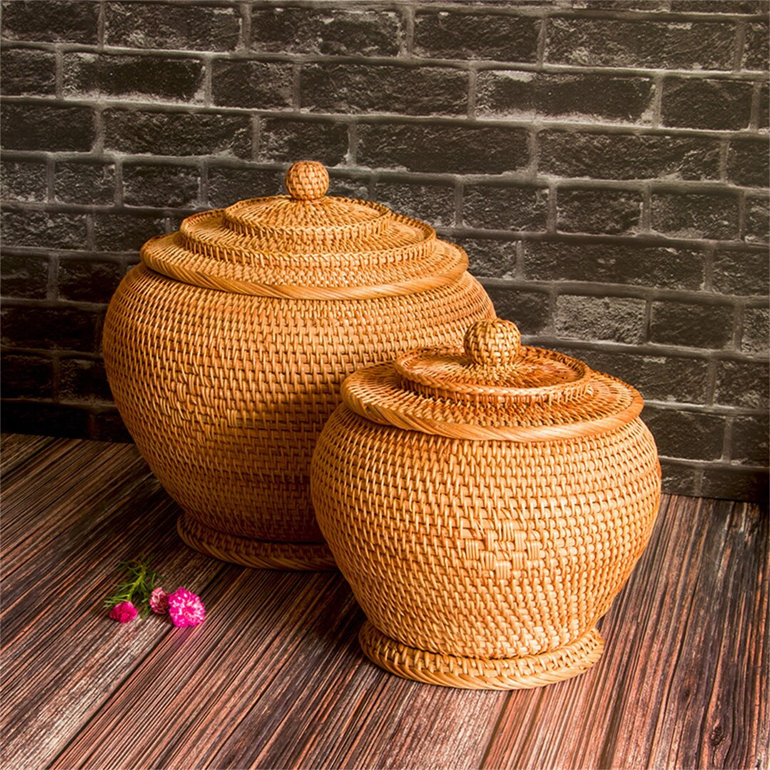 Rattan Weave Round Storage Basket With Lidtea Cake Storage - Etsy | Etsy (US)