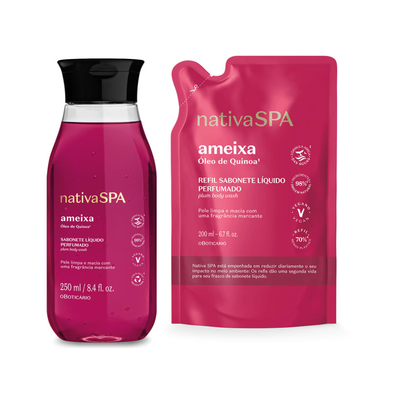 Combo Nativa Spa Ameixa: Sabonete Líquido Perfumado 250ml + Refil 200ml | O Boticario | oBoticario (BR)