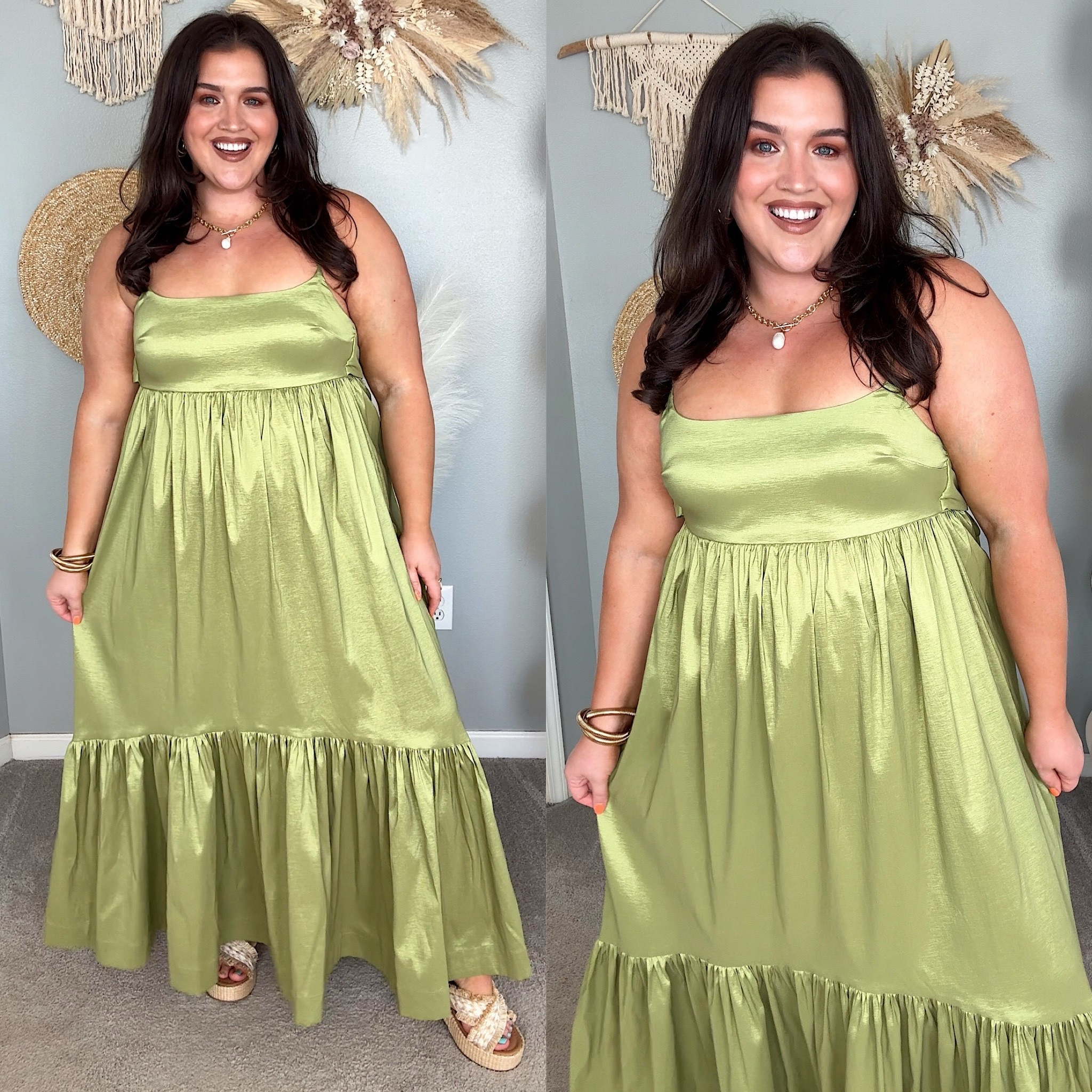 Summer maxi dress 💚💍 Satin maxi dress wedding guest gown. Formal wear,
Gown: XL, fits snug in back - need size up

#LTKStyleTip #LTKSeasonal #LTKPlusSize