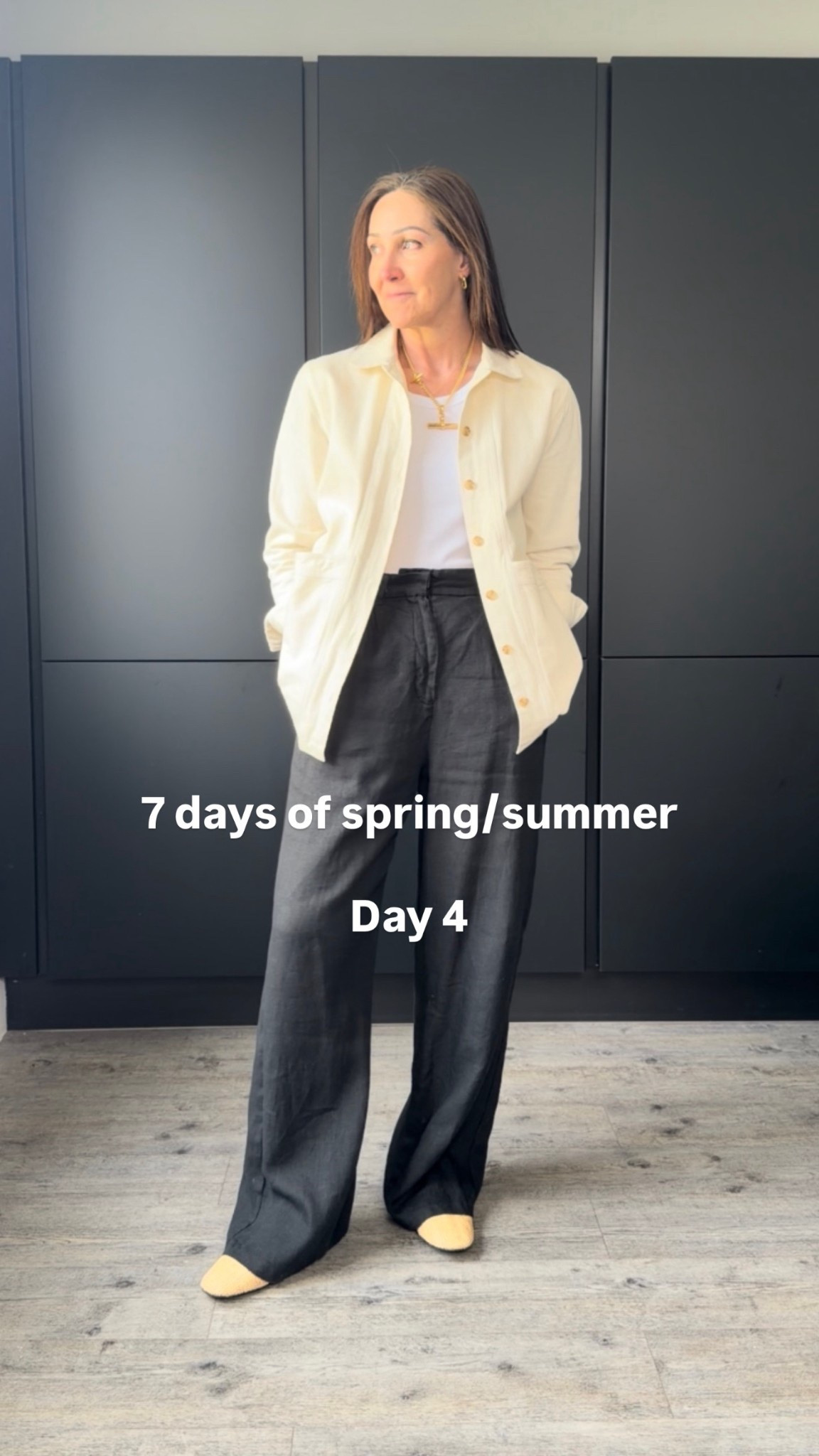 Day 4 of spring /summer looks. This jacket comes out every year as a summer staple and I love it over a simple white vest. Floaty linens are my uniform as soon as it’s warm enough - and some statement jewellery To finish the outfit. 
I wear a 12 jacket and 38 trousers x

#LTKspring #LTKstyletip #LTKsummer