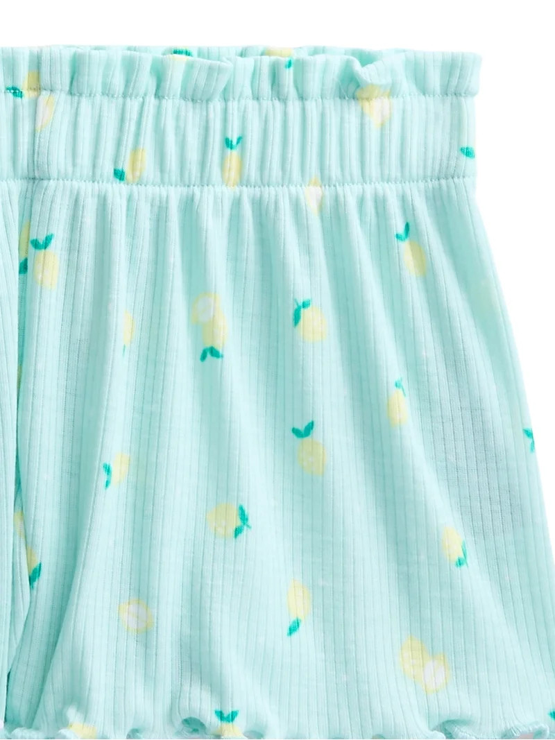 Wonder Nation Girls Ribbed Short Sleeve Top and Shorts Pajama Set, 2-Piece, Sizes 4-18 | Walmart (US)