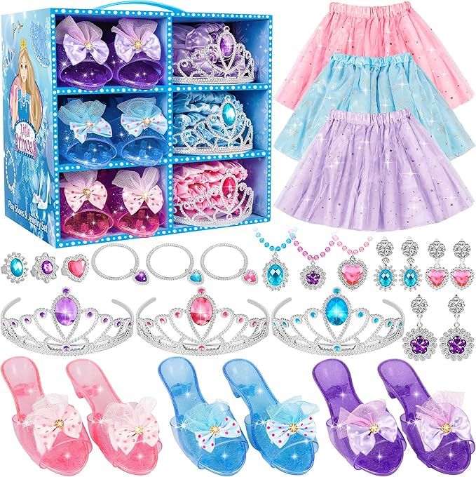 Princess Dress Up Toys & Jewelry Boutique, Princess Costumes Set incl Color Skirts, Shoes, Crowns... | Amazon (US)