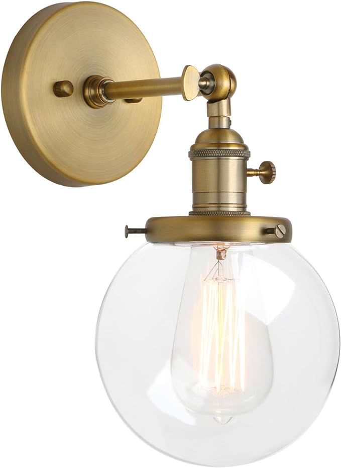 Pathson Industrial Wall Sconce with Round Clear Glass Globe Shade, Vintage Style Wall Lamp Farmho... | Amazon (US)